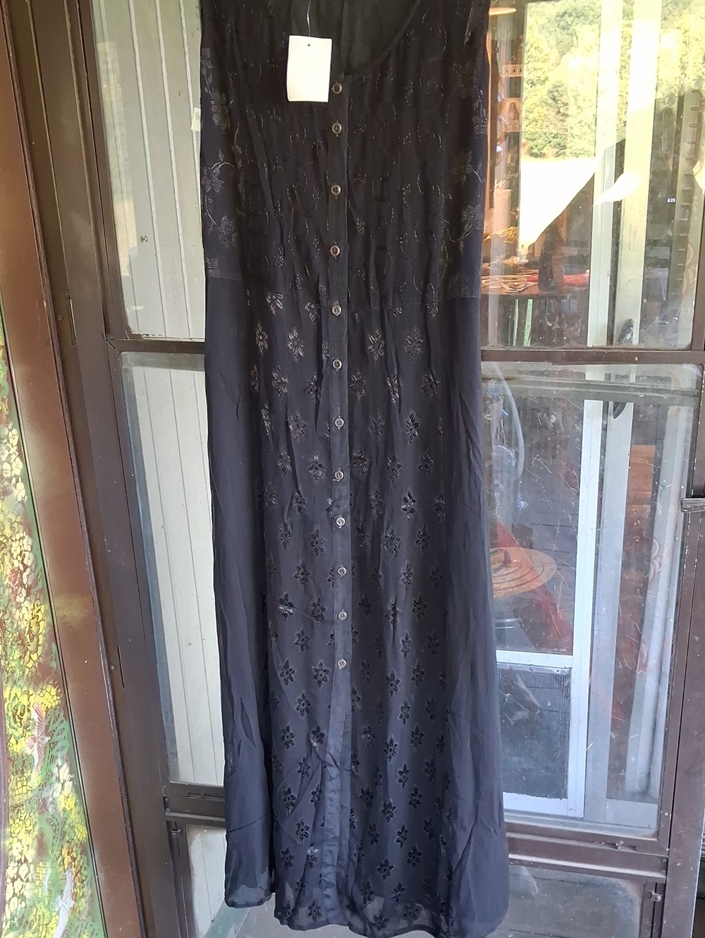Made In India Black Button-Front Maxi Dress with Floral Eyelet